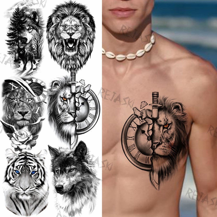 Lion Compass Armband Temporary Tattoos For Men Adults Tiger Viking Wolf ...