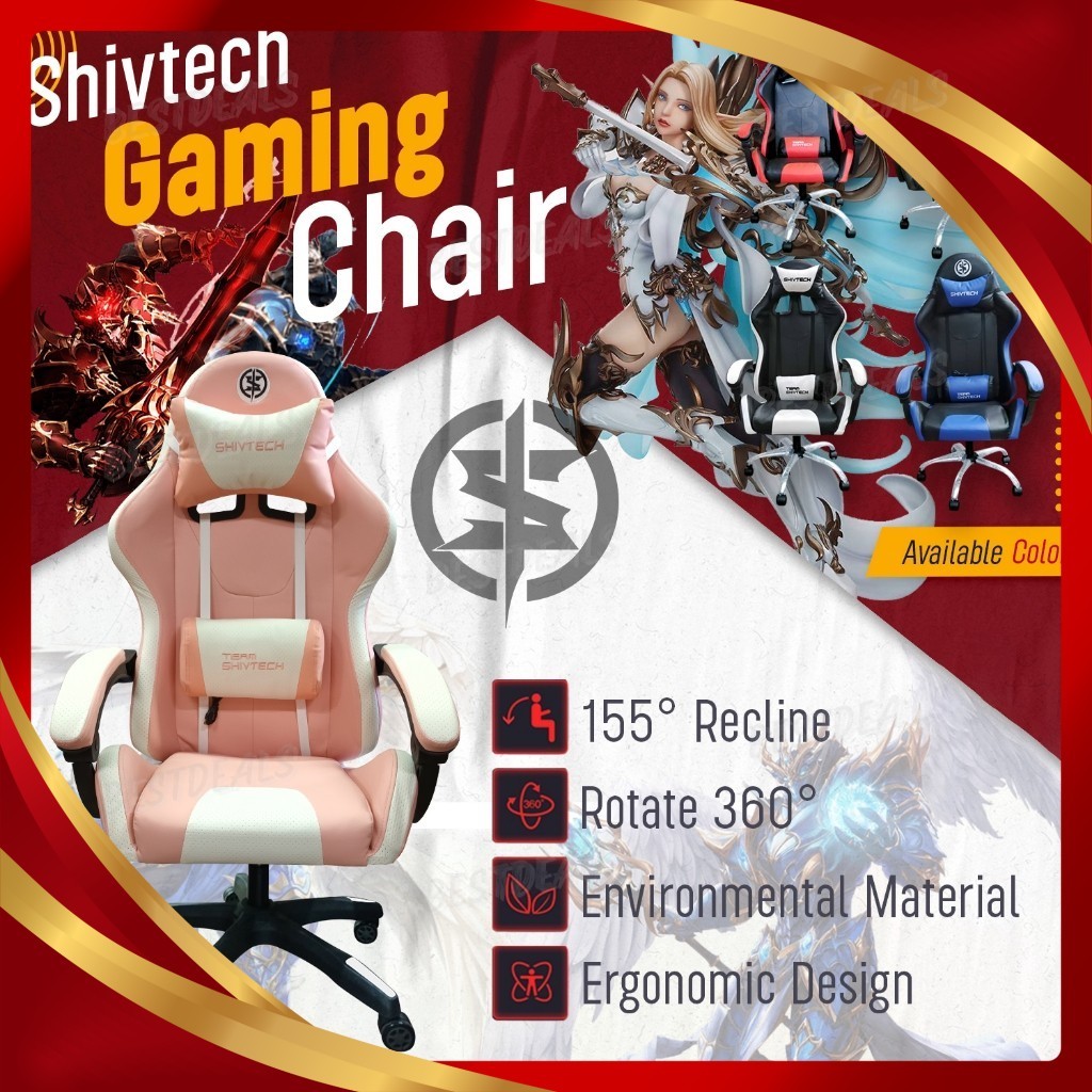 Team Shivtech Gaming Chair with Neck pillow and Back Massage Cushion w ...