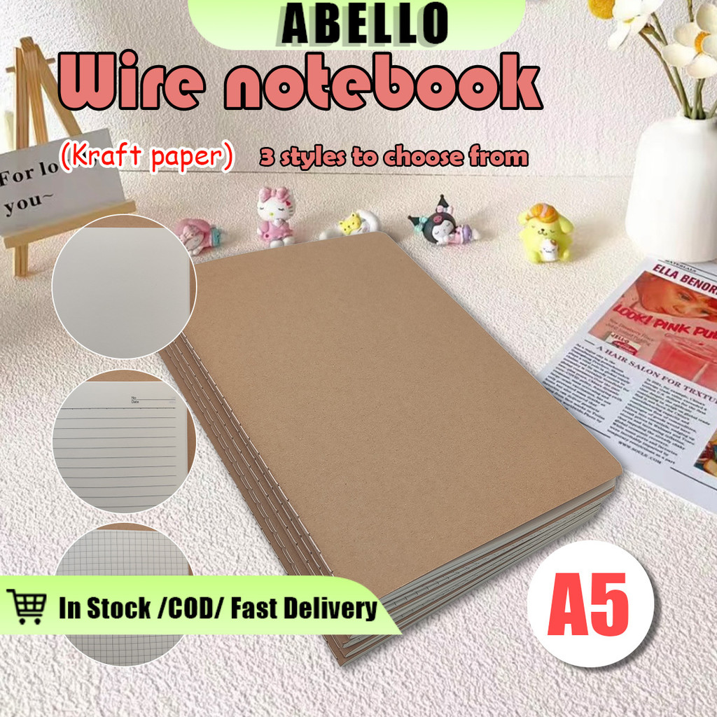 Kraft Cover Composition Notebook Blank/Grid/Line Notebook 72 Pages A5 ...
