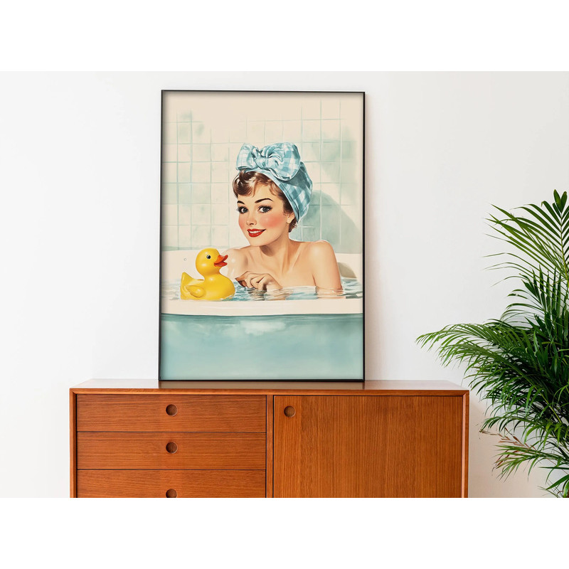 Funny Bathroom Wall Art 50s 60s Printable Bath Time Retro Housewife Art ...