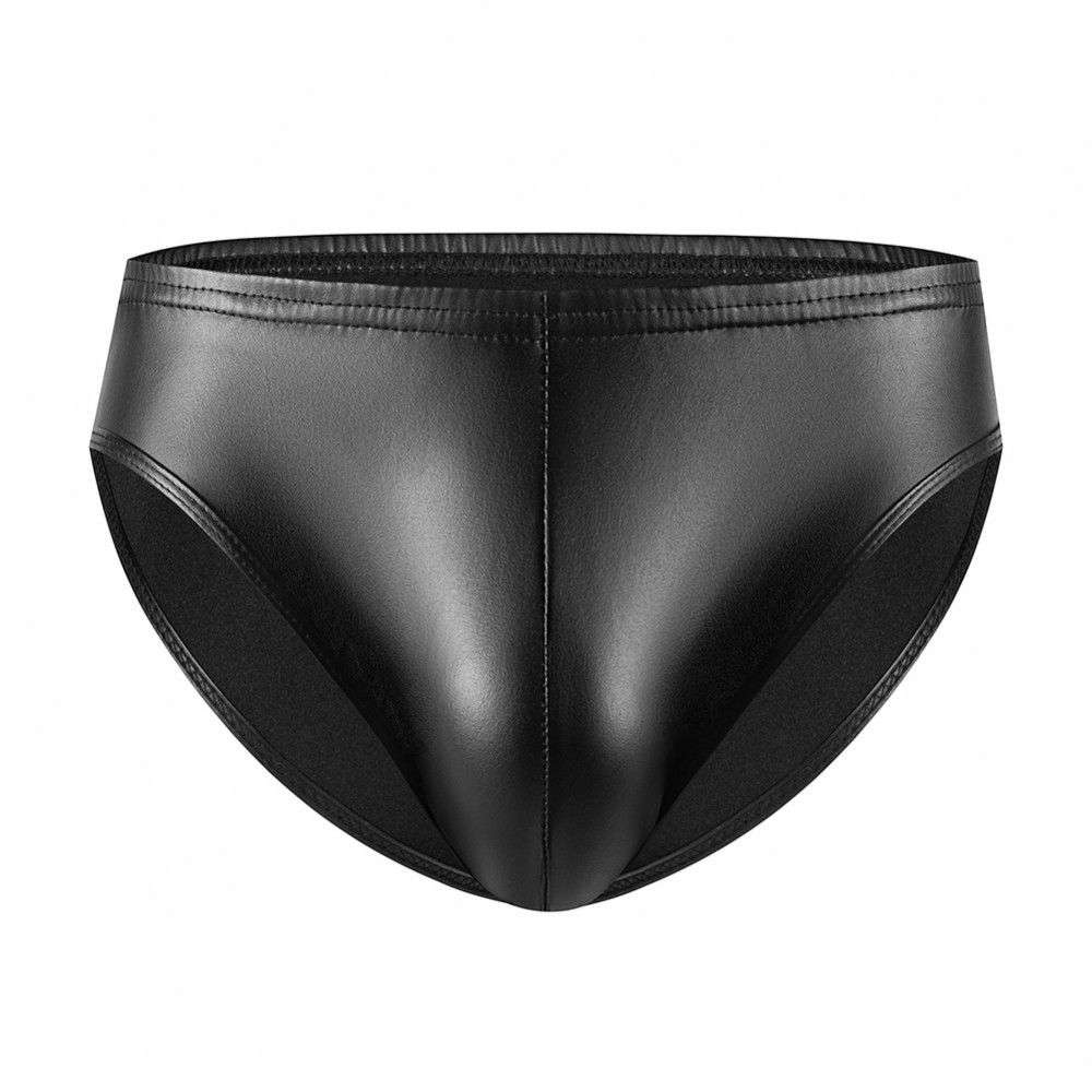 Men's Sexy Boxer Brefs Underwear Faux Leather Underpants Bulge Pouch