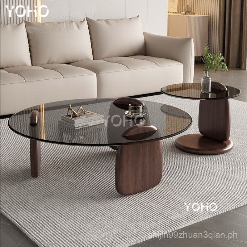 Nordic style solid wood glass coffee table living room light luxury ...