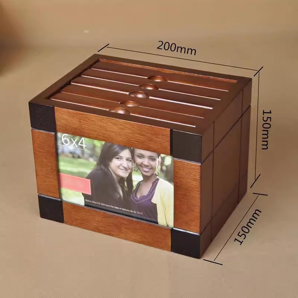 Wooden Photo Box, Album Storage Box with 5 Pull Out Albums, Insert ...