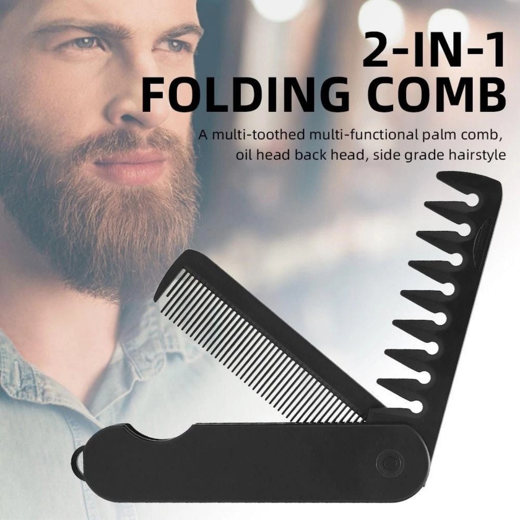 2 in 1 Folding Pocket Comb Lightweight Pocket Beard Comb Protable Black ...