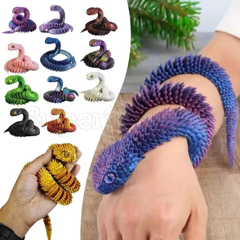 3D Printed Snake Movable Joint Fidget Toy - 3D Printed Animals Offices ...