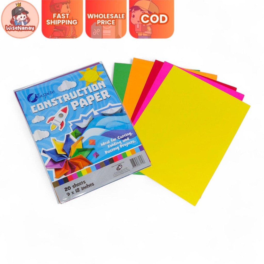 WiseNanay Construction Paper Assorted Colored Papers 20 Sheets (Size 9 ...