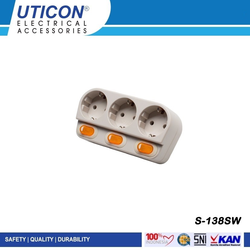 UTICON 3-Pin Grounded Socket with Separate Switch S-138SW Triple Socket ...