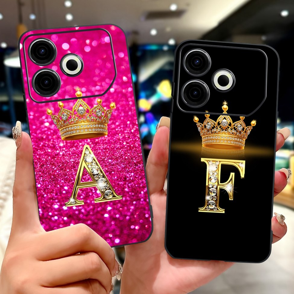Tecno Pova 6 Neo 4G Case Black Fashion Aesthetic A-Z Letters Soft Back ...