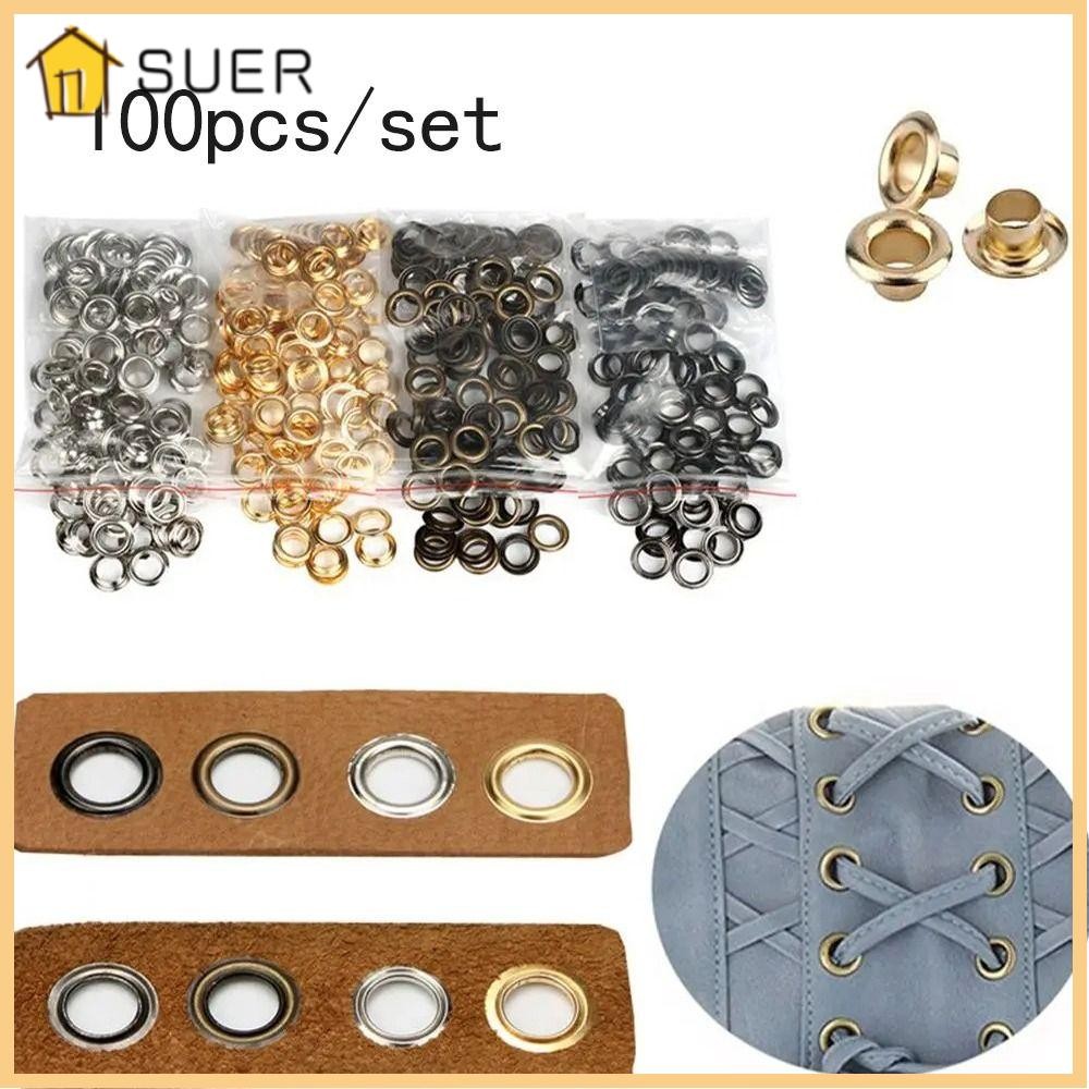 SUER1EN 100Sets/pack Eyelet Grommet, 4~12mm Silvery Copper Eyelet ...