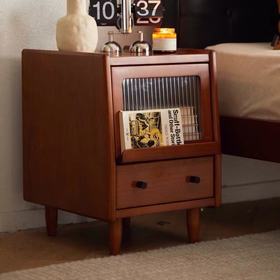 Solid Wood Bedside Table Bedroom Simple Storage Cabinet Home Retro ...
