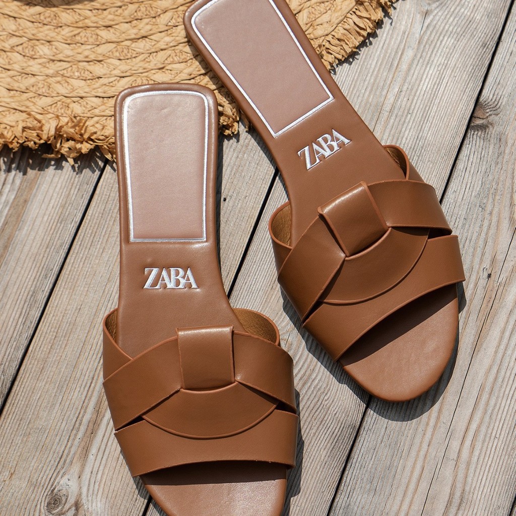Criss Cross Zara Tan Sliders Black 42