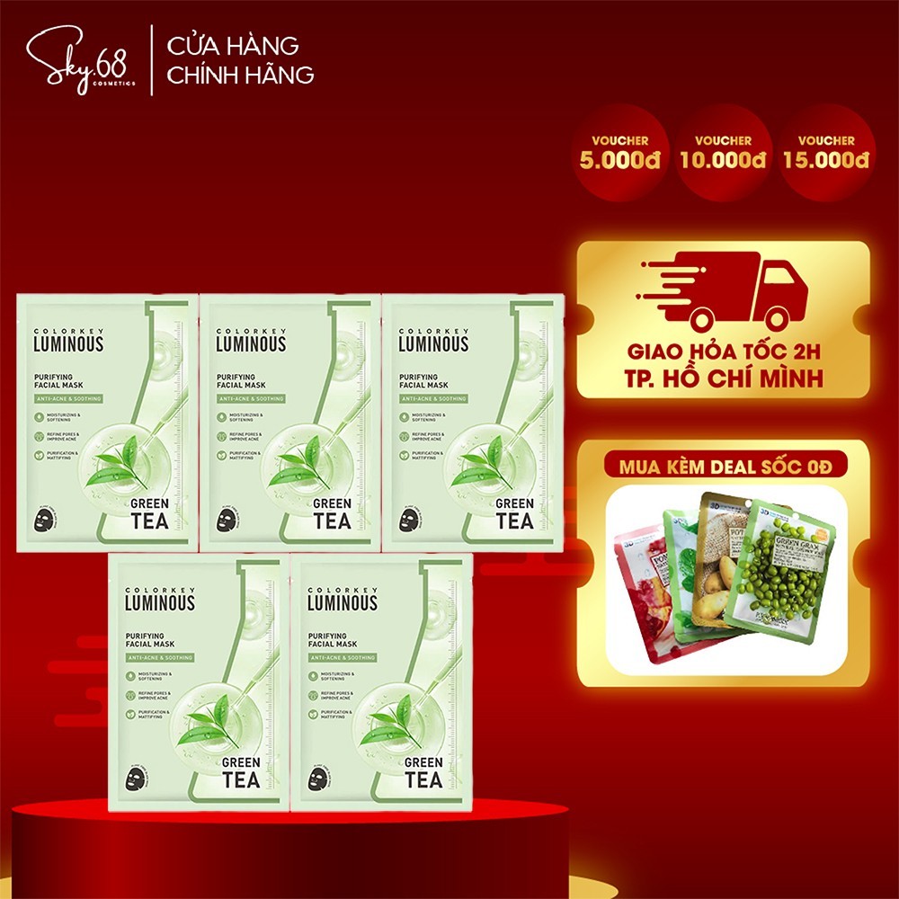 Combo of 5 GREEN TEA Masks to Support Skin Soothing and Reduce Acne ...