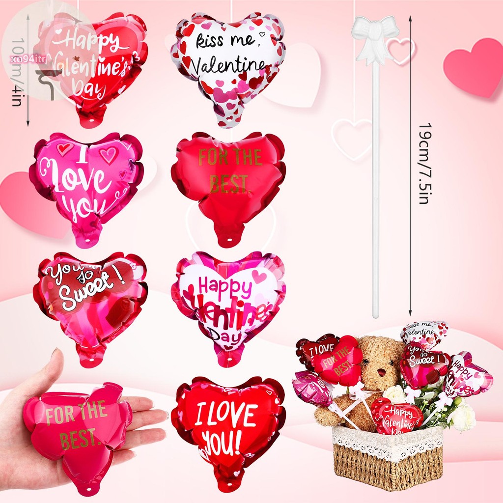 XOITR 42 Pcs Valentine's Day Balloons 4 Inch Self Inflatable Heart ...