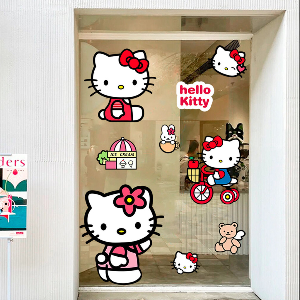 Hello Kitty Glass Door Sticker Cartoon Hello Kitty Pattern Window ...