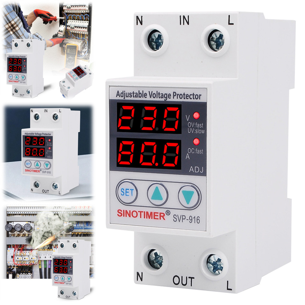 80A 220V Adjustable Voltage Protector Dual Display Limit Overcurrent ...