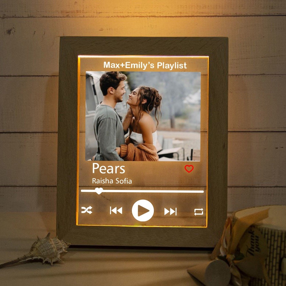 Customized Picture Portrait LED Lamp Wooden Frame Single Warm Light USB ...