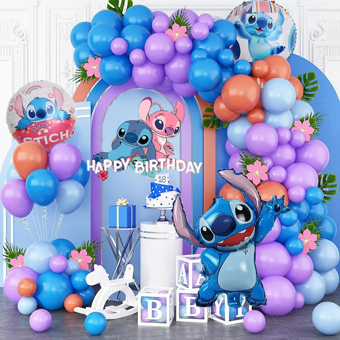 1set Lilo Stitch Arch Kit Garland Purple Blue Latex Balloons with 1-7 ...