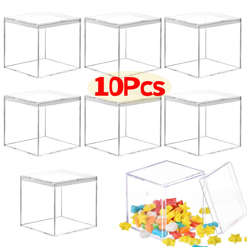 3/5/10Pcs Plastic Transparent Square Candy Boxes with Lid/Gift Packing ...