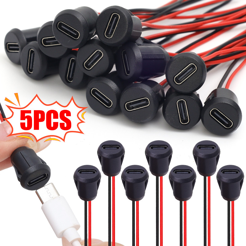 5Pcs Car 2 Pin Type-C Female Socket Connector - Universal Fast Charging ...