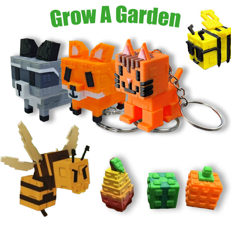Raccoon Grow A Garden Game Keychain 3D Printed Raccoon Disco Bee Model ...