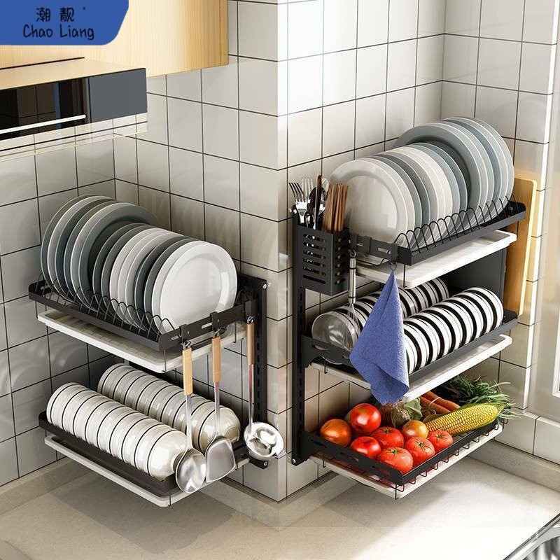 Storage Rack, Reading and Putting Bowl Rack, Punch-Free Dish Rack ...