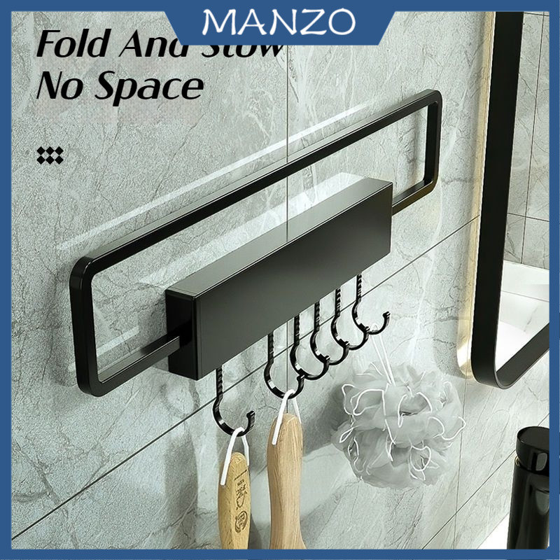 Foldable Towel Rack Space Aluminum Towel Bar Bathroom Towel Holder Storage  Shelf