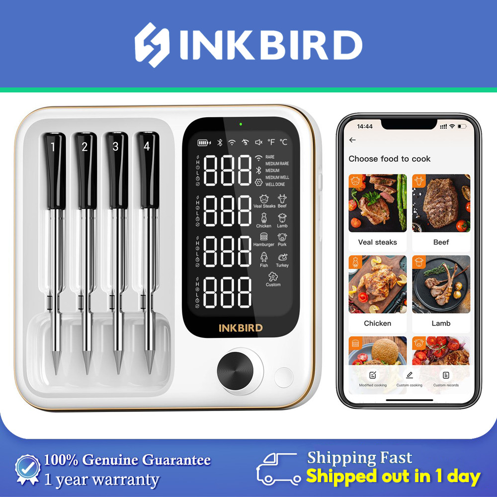 INKBIRD INT-14-BW Wireless Meat Thermometer Cooking Digital with 4 ...