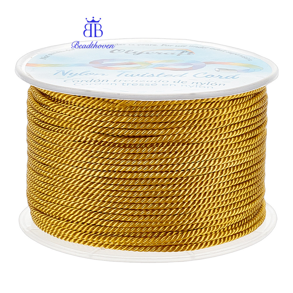 1Roll 50M 2mm twisted Satin Nylon Cord 3-Ply Goldenrod twisted Cord ...