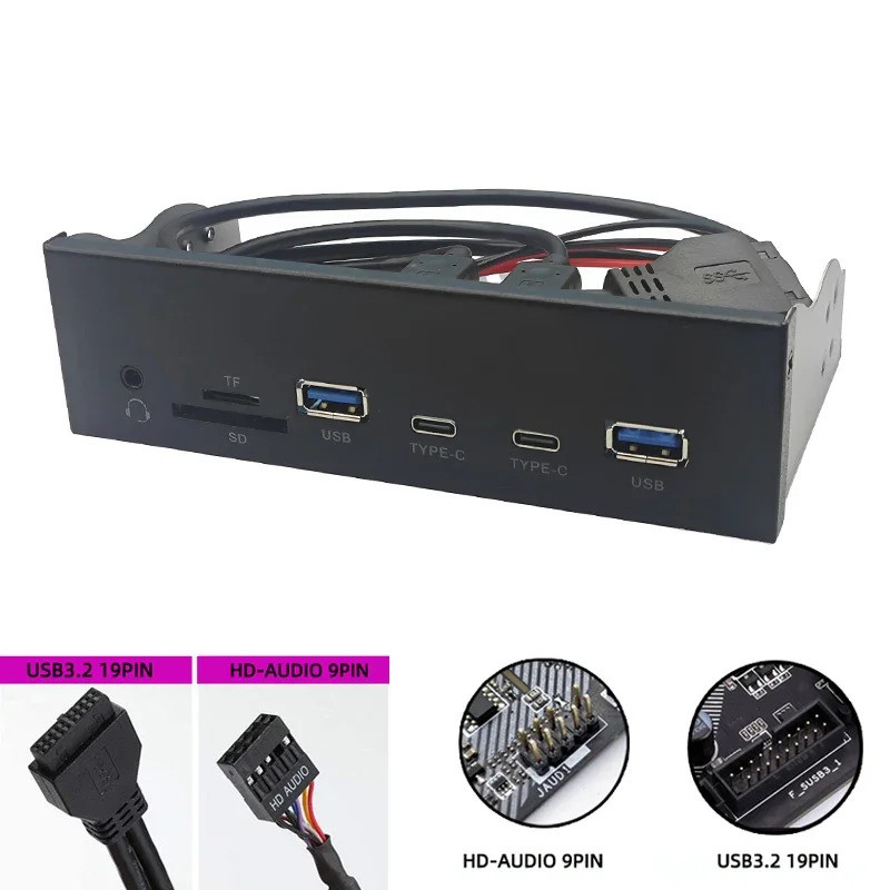 USB Front Panel Adapter 3.5mm Earphone Mic 2 x USB3.0 + 2 x TYPE-C + TF ...