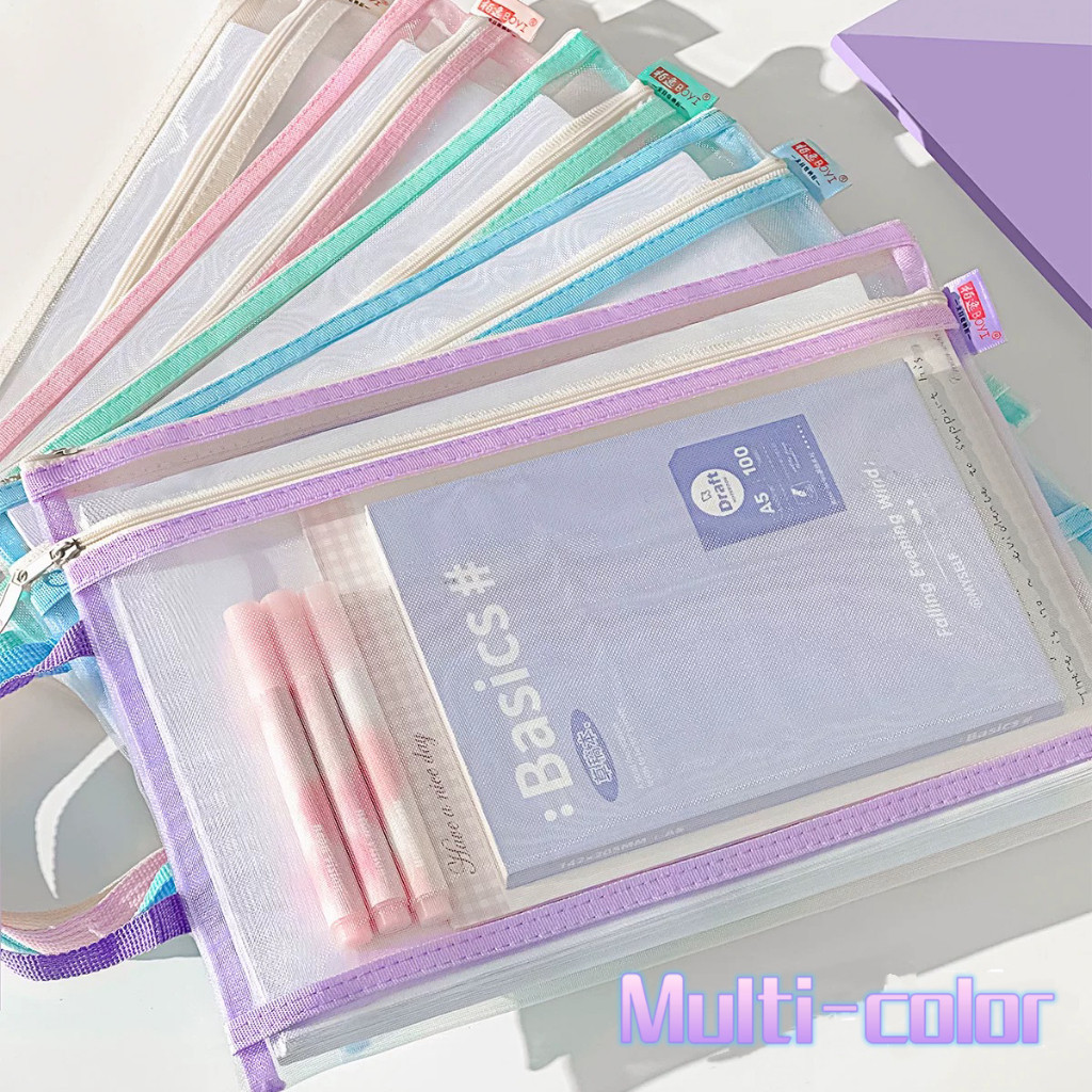 Stationary Mesh File Bag A4 Double Layer Large Capacity Transparent ...