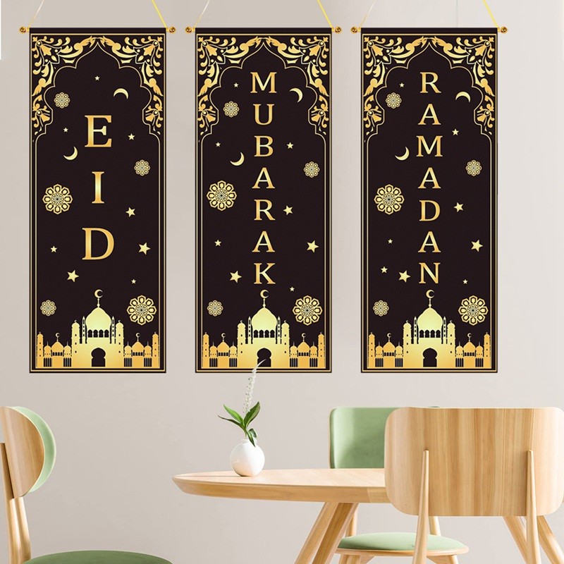 Ramadan Mubarak Hanging Canvas Sign - 15.7x39.3 Inch Eid Decoration, Islamic Wall Art For Home, Mosque, Festival Celebration - View #4