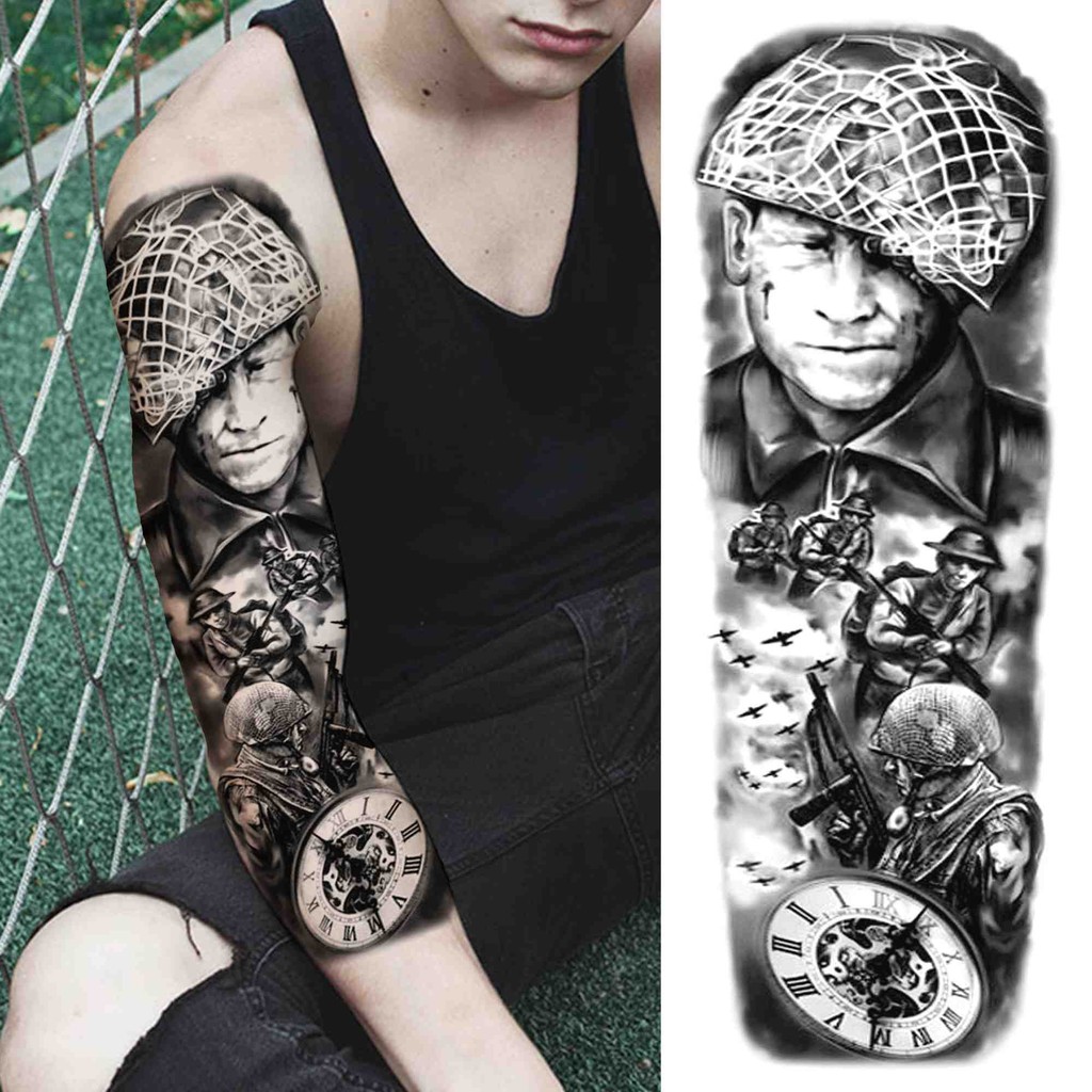 Full Sleeve Gear Temporary Tattoos for Men Women Death Skull Black ...