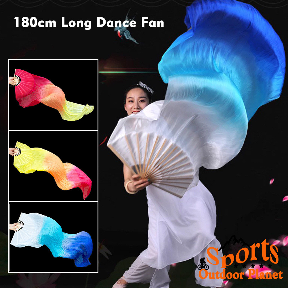 1.8m Long Dance Fan Multicolor Bamboo Fan For Dancing Long Veil Silk ...