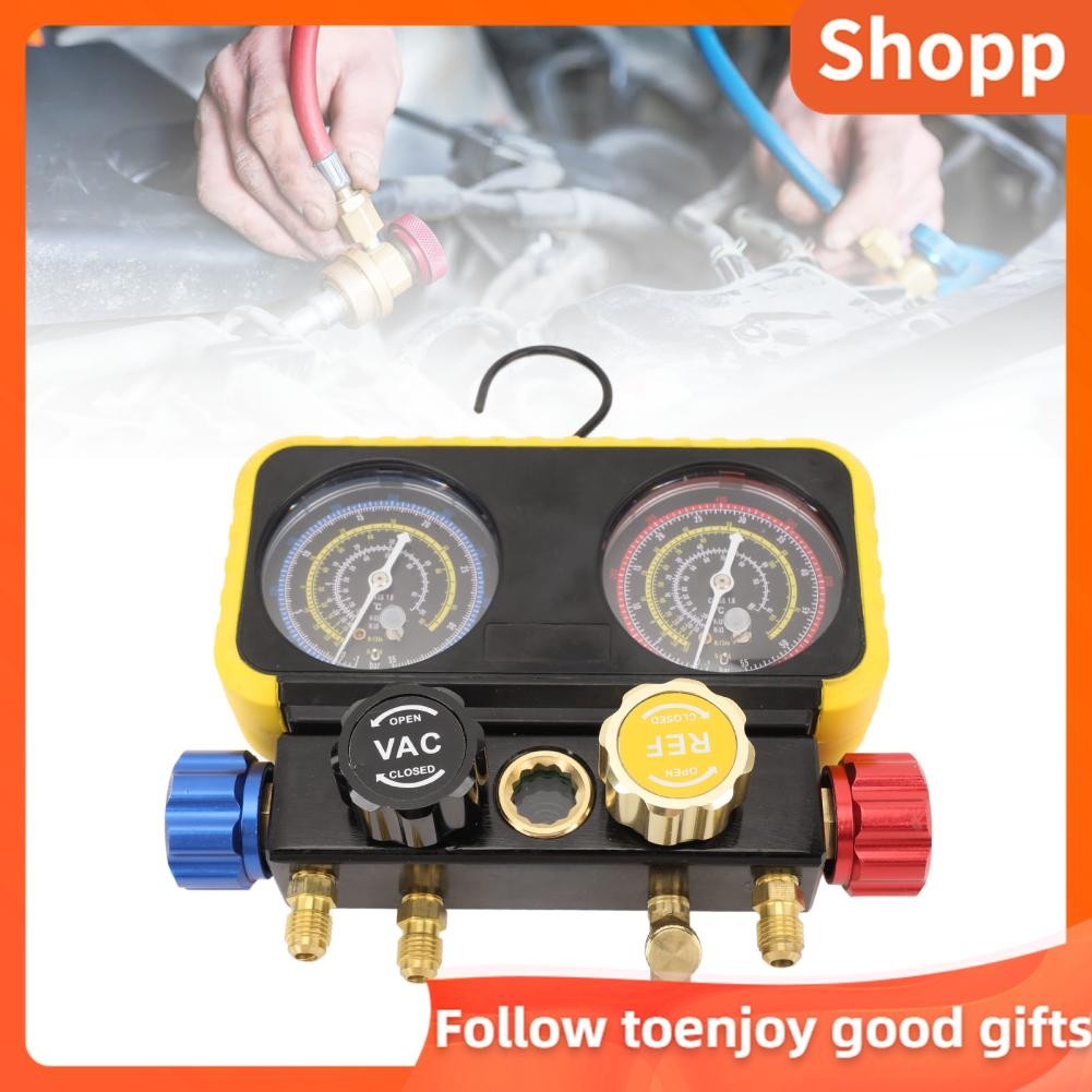 HVAC Diagnostic Tool Kit for R134A, R410A, R404A, R22 Refrigerants - Professional A/C Manifold Gauge Set Featuring Metal Hoses for Automotive, Air Con