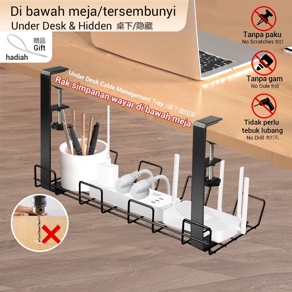 Under Desk Cable Wire Organizer Tray Rack Computer Cord Storage Socket ...