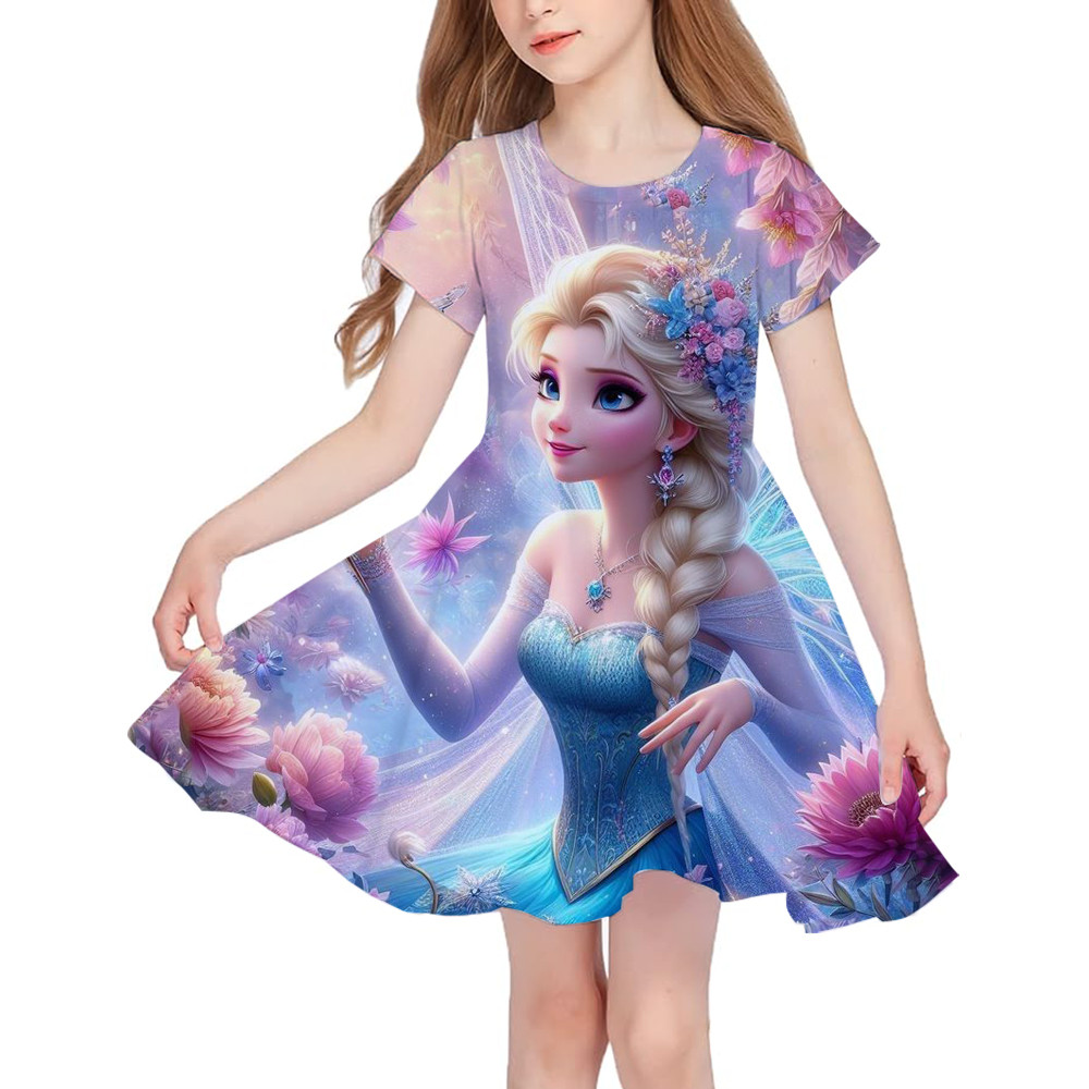 Cartoon Frozen Disneyland Trip Casual Dress for Little Girl Soft ...