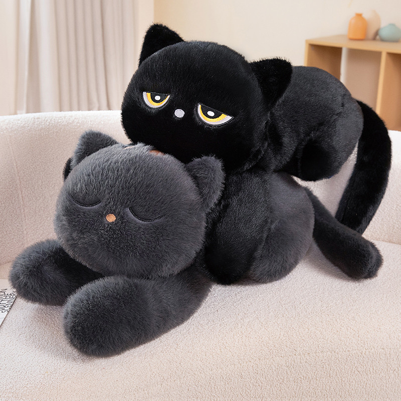 Giant Cute Black/Gray Lying Cat Plush Toys Soft Simulated Cat Plushie ...