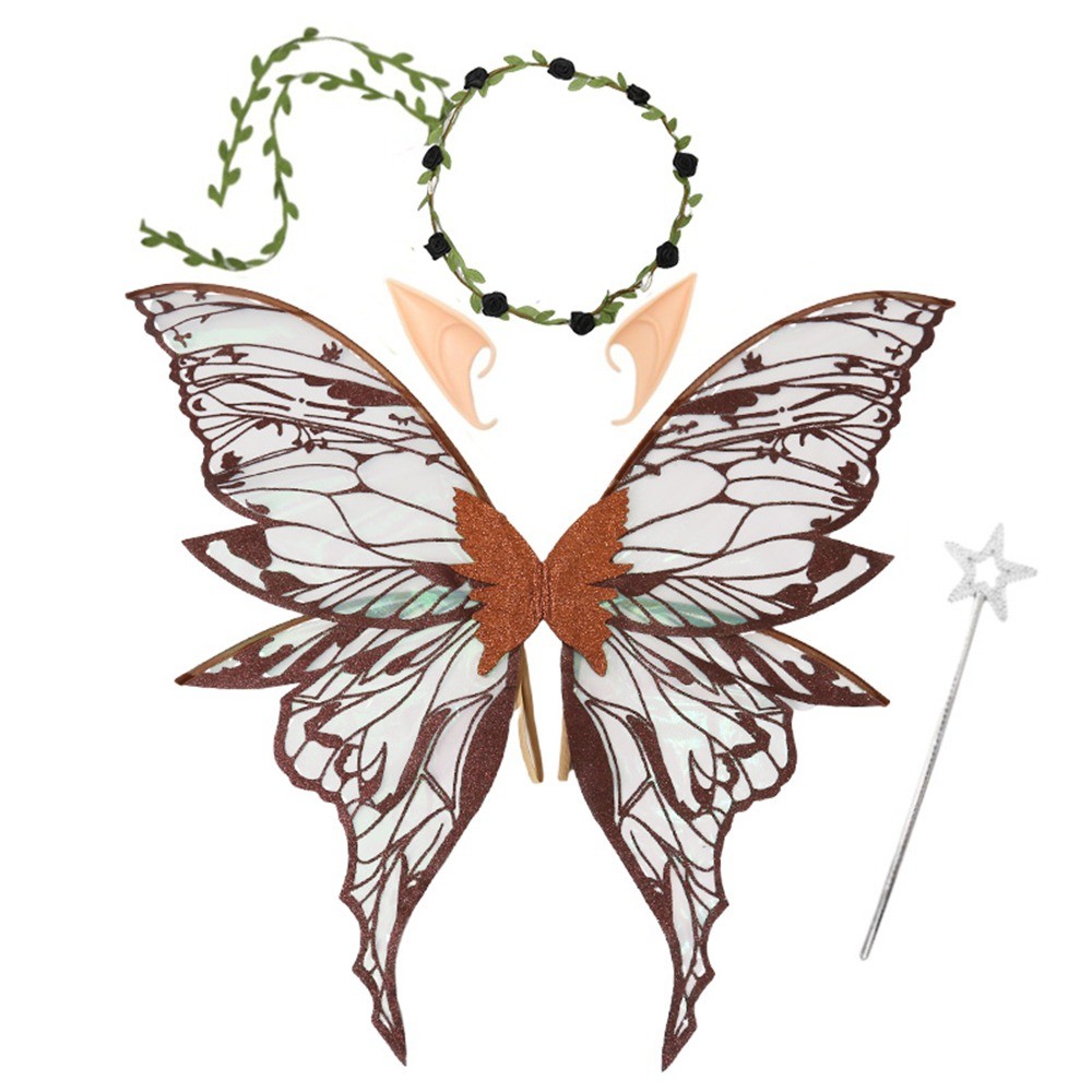 YNATURAL Fairy Costume Set, Flower Crown Star Wand Fairy Butterfly Wings,  Trendy Elf Ears Dress-Up Gold Foil Sparkling Angel Wings for Kids Adults |  Shopee Philippines