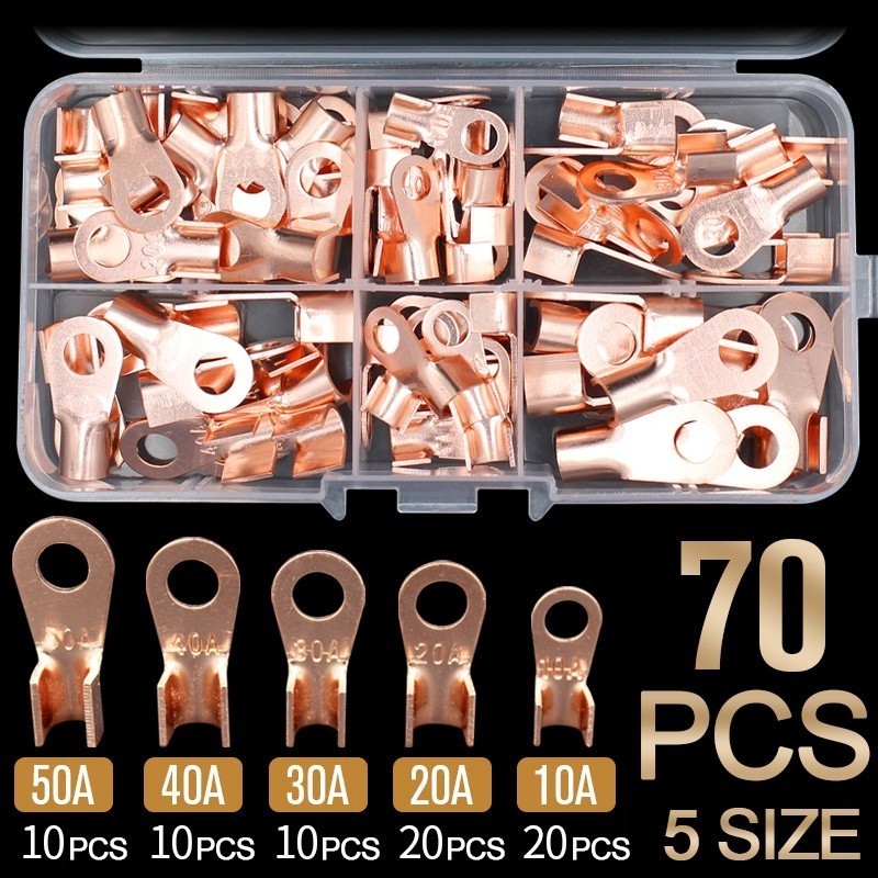 Hardware 70PCS Copper Battery Cable Connector Terminal Open Lugs Wire ...
