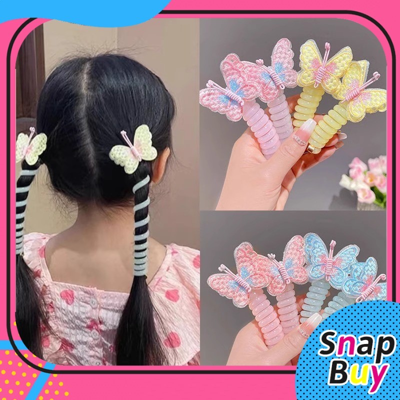 Girls Elastic Butterfly Spiral Hair Rope Hair Tie Heart Plastic Rubber ...