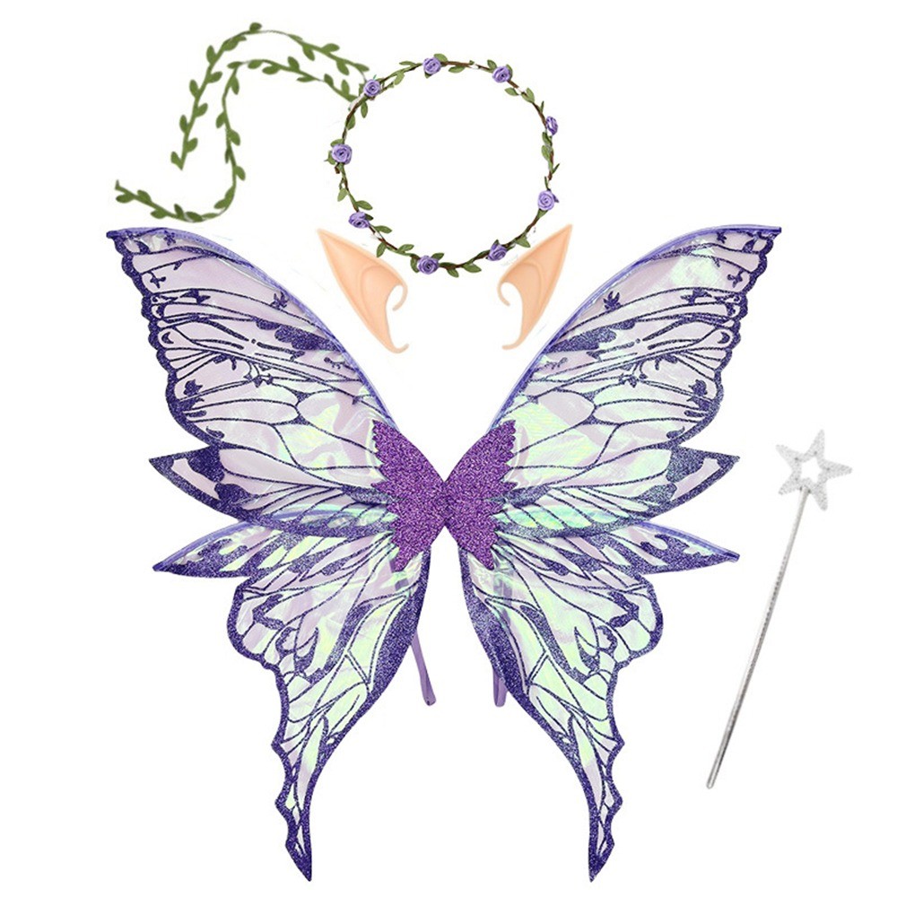 YNATURAL Fairy Costume Set, Flower Crown Star Wand Fairy Butterfly Wings,  Trendy Elf Ears Dress-Up Gold Foil Sparkling Angel Wings for Kids Adults