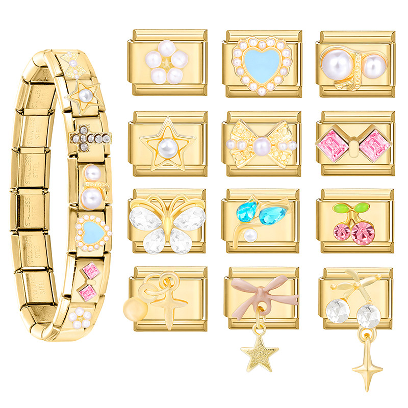Golden Diamond Flower Popular Love Italian Charm Links Fit 9mm ...
