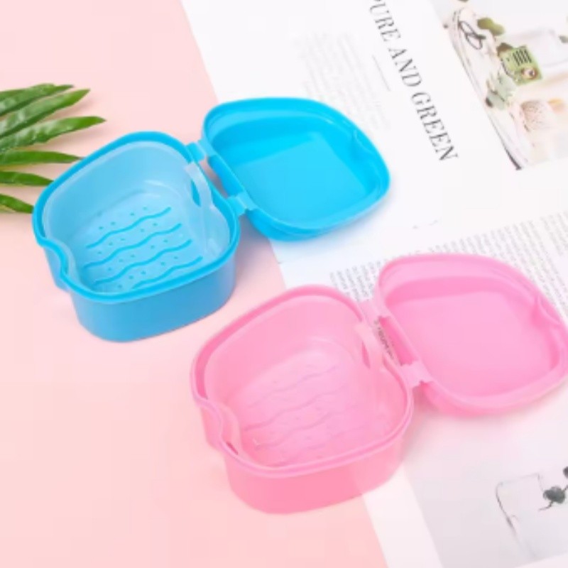 False Teeth Storage Box with Hanging Net Container Denture Bath Box ...
