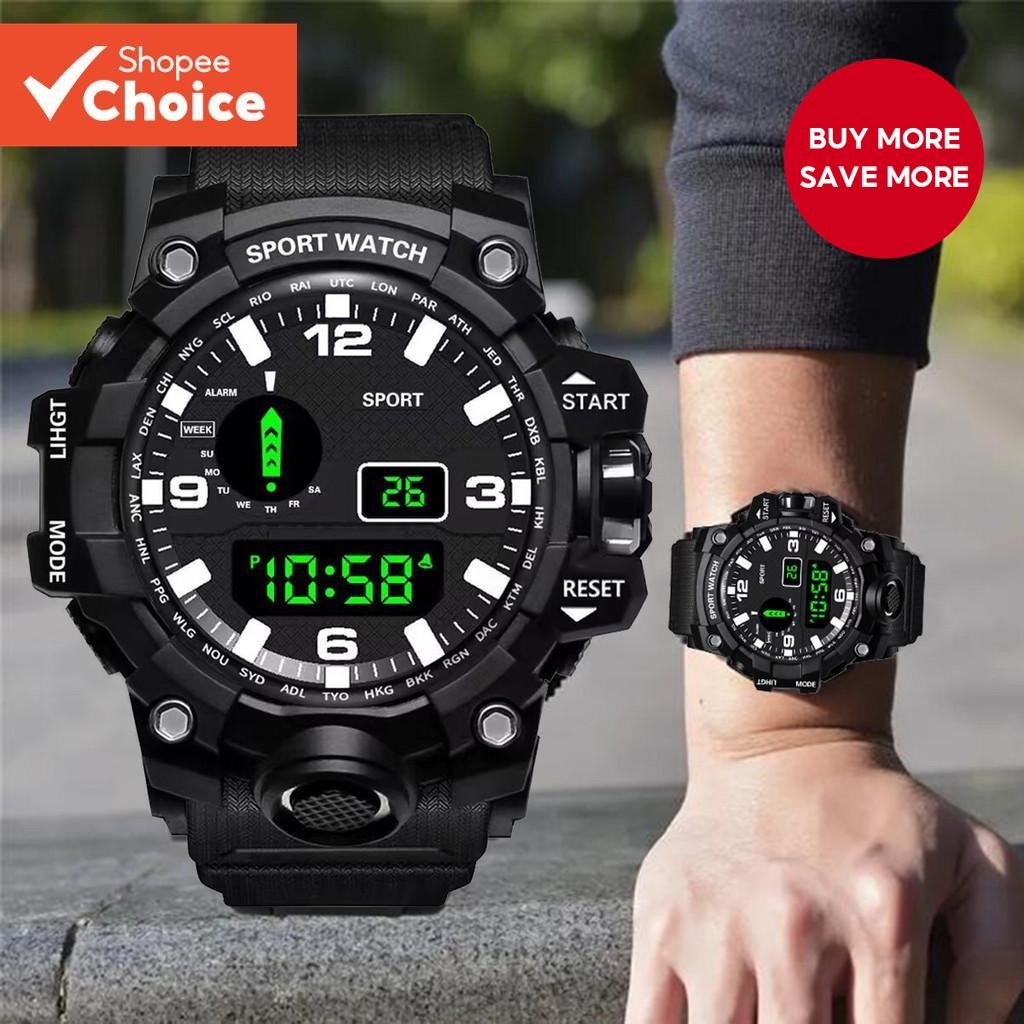 Men Round Sports Watch LED Digital Watch Multifunctional Clock Large ...