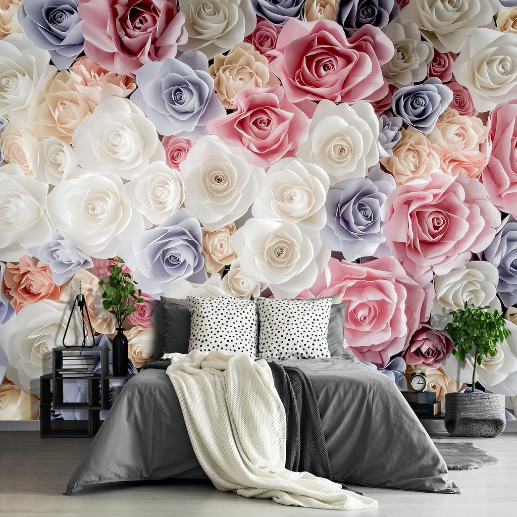 Pink Rose Floral Wallpaper Flower Mural for Living Room Bedroom Dining ...