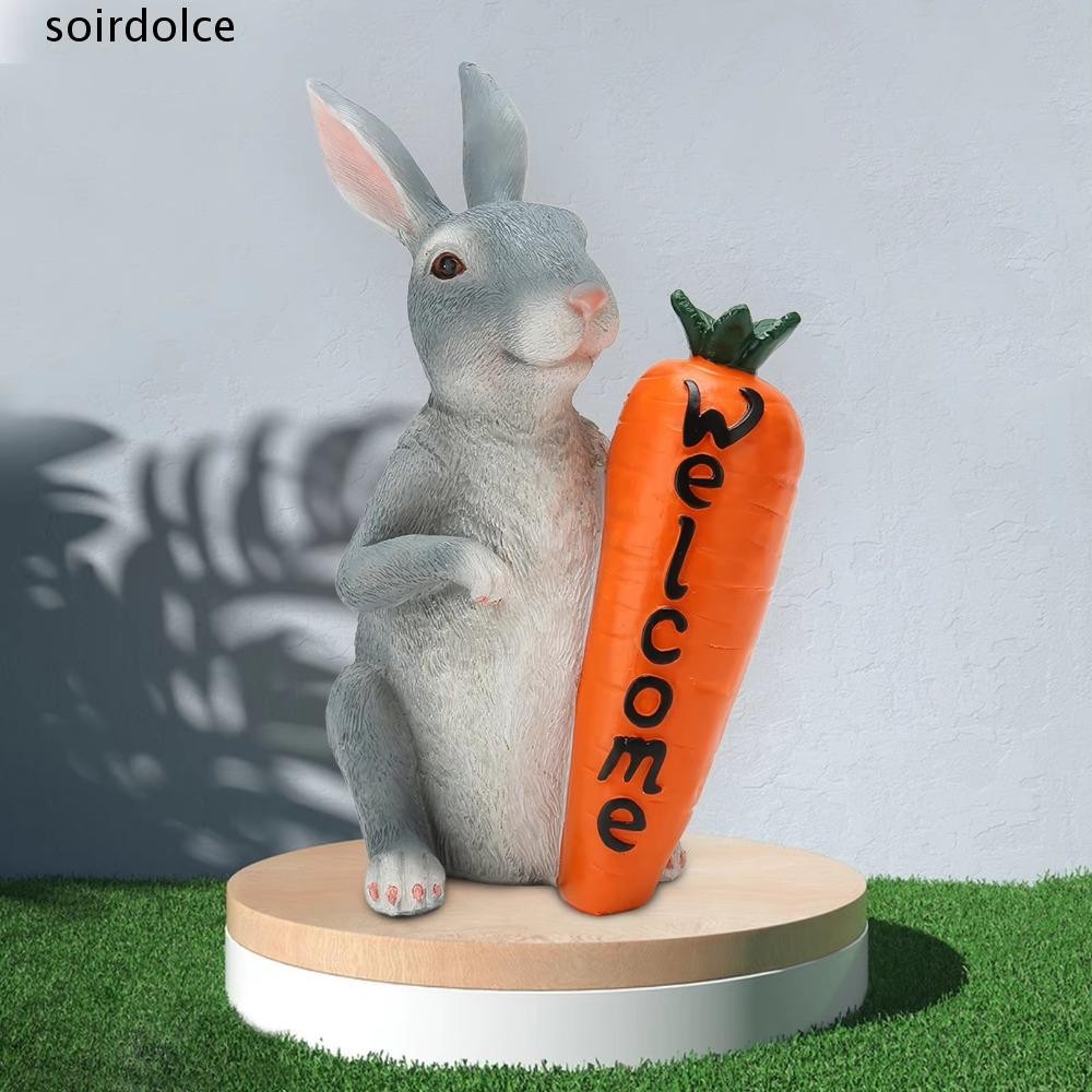 SOIRDOLCE Easter Rabbit Statue, Simulation Hand Painted Resin Bunny ...