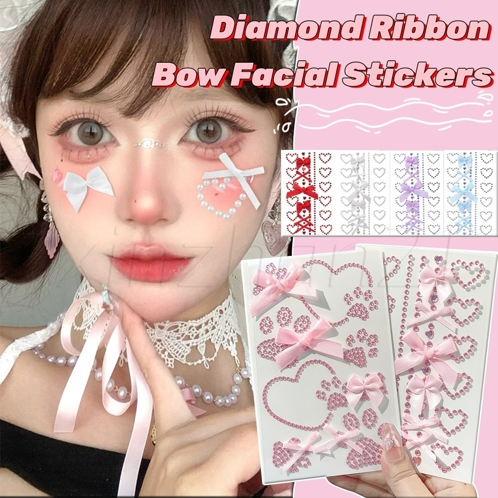 Diamond Ribbon Bow Facial Stickers - Self Adhesive, Multicoloured ...