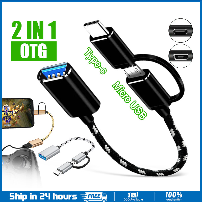 2 in 1 USB OTG Cable Adapter to Micro USB Type-C Connector USB ...