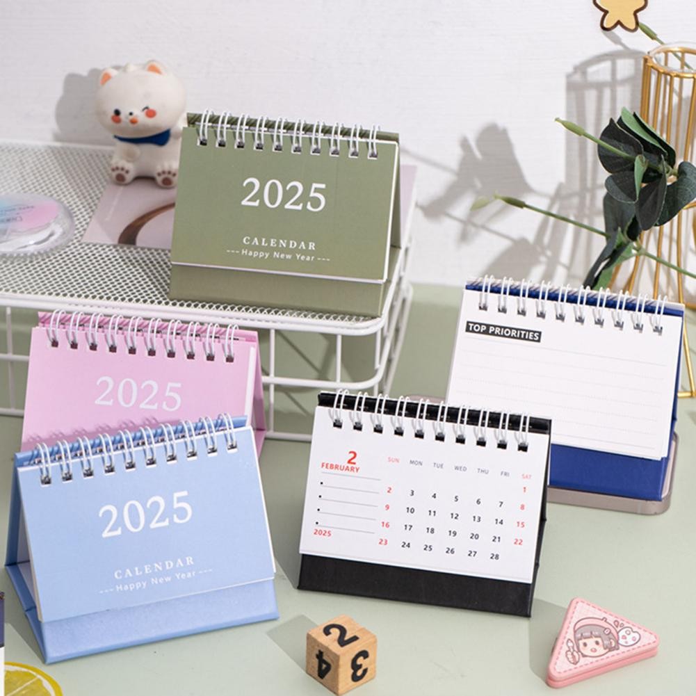 Mini Desk Calendar 2025 Triangular Folding Desk Calendar Flip-Top Coil ...
