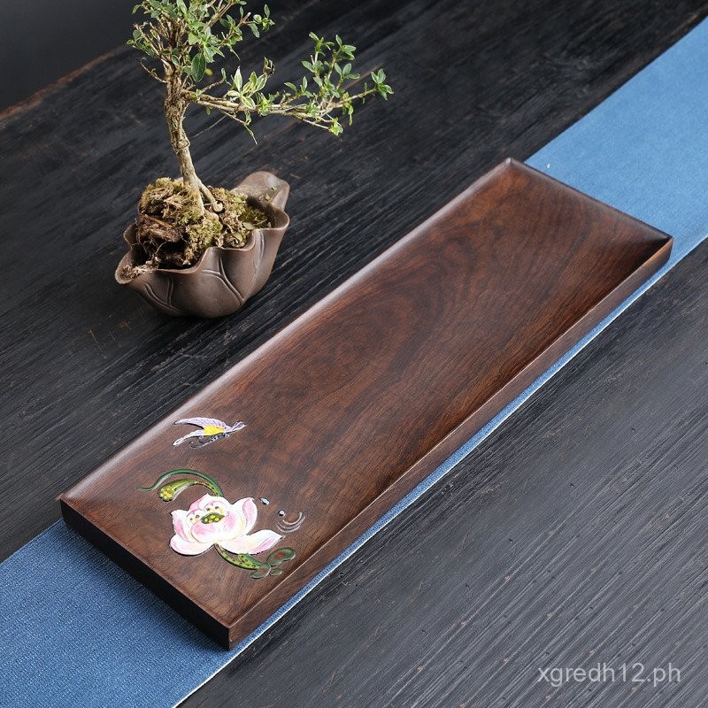 [Hand-painted Dry Bubble Mat]Ebony Solid Wood Original Wood Tea Tray ...